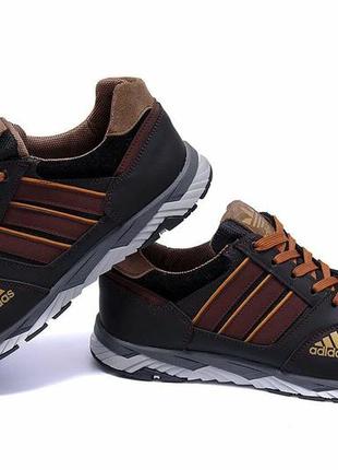 Мужские кожаные кроссовки adidas tech flex brown7 фото