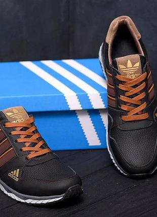 Мужские кожаные кроссовки adidas tech flex brown1 фото