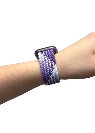Ремешок для смарт-часов apple watch плетенный нейлоновый purple - white 42mm / 44mm / 45mm / 49mm размер m