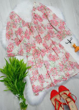 Летнее шифоновое легкое цветочное платье с воланом1 фото