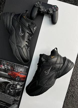 Мужские кроссовки gray nike m2k tekno mid fur / найк / утепленные / зимняя / обувь / кожа, мех / высокие кроссовки / с мехом / черные, белые