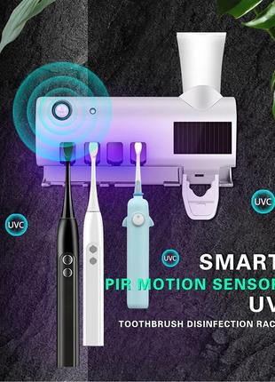 Стерилізатор тримач для зубних щіток на 4 секції з дозатором multi-function toothbrush sterilizer uv4 фото