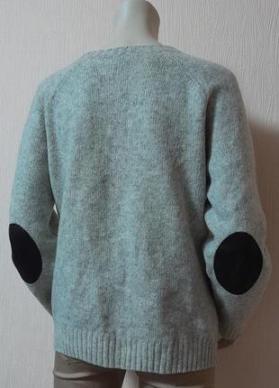 Шерстяная кофта / кардиган серого цвета с кожанными налокотниками gant made in tunisia5 фото