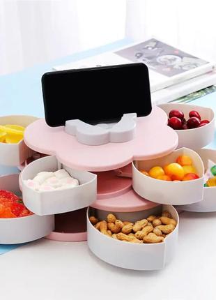 Раздвижная менажница тарелка органайзер для закусок сухофруктов и конфет с подставкой для телефона5 фото