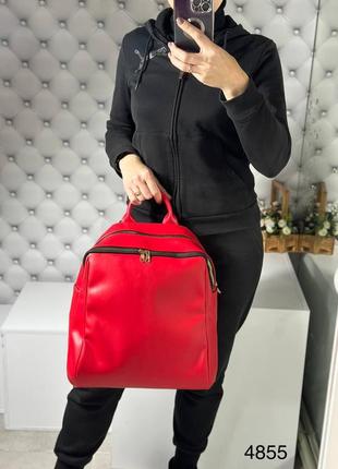Червоний жіночий рюкзак місткий, з екошкіри