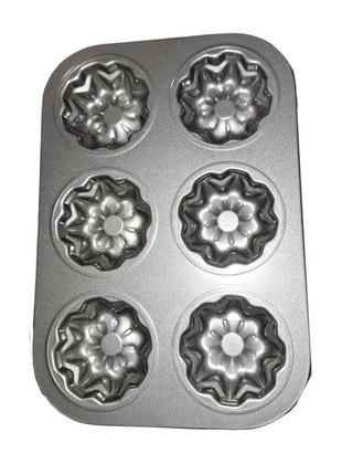 Форма для випічки кексів і мафінів на 6 комірок з антипригарним покриттям "квіти №4" 26.5х18.5х2.8 см4 фото