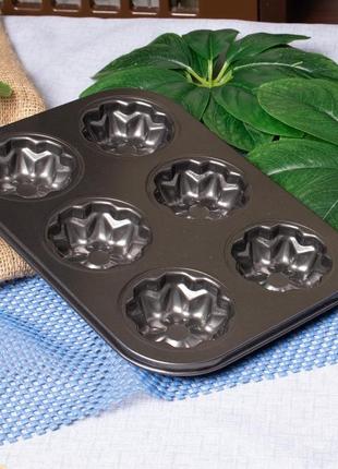 Форма для випічки кексів і мафінів на 6 комірок з антипригарним покриттям "квіти №4" 26.5х18.5х2.8 см2 фото