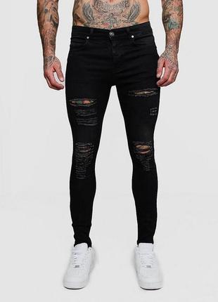 Черные супер скинни джинсы с разрывами boohoo, xs1 фото