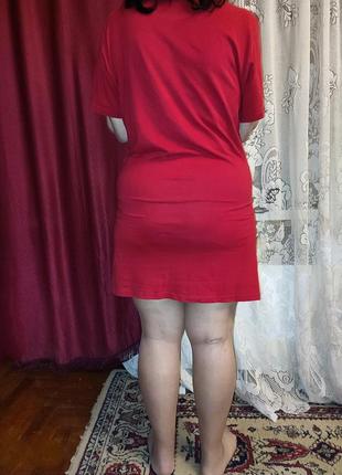 Домашнее красное платье -футболка с оленем, ночная рубашка 44/527 фото