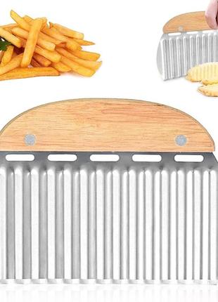 Слайсер волнистый сырорезка нож для фигурной нарезки сыра картошки чипсов карвинга с деревянной ручкой1 фото