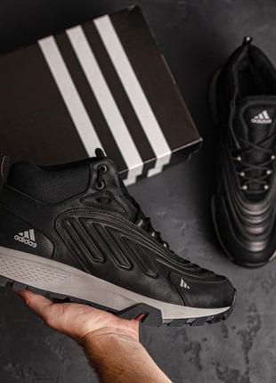 Мужские зимние кожаные ботинки adidas originals ozelia black