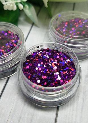 Мелкие соты (чешуя) фиолет, глиттер блестки для дизайна ногтей