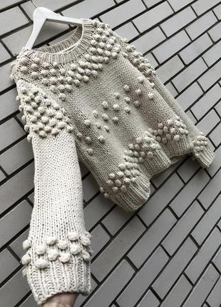 Шерстяной теплый, фактурный свитер с помпонами,кофта, new look9 фото