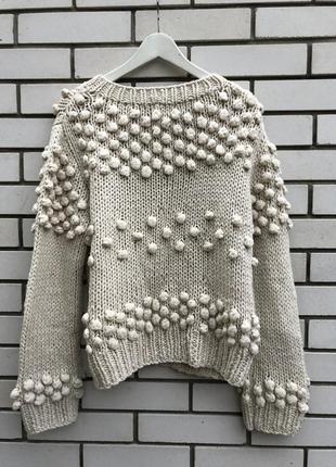 Шерстяной теплый, фактурный свитер с помпонами,кофта, new look7 фото