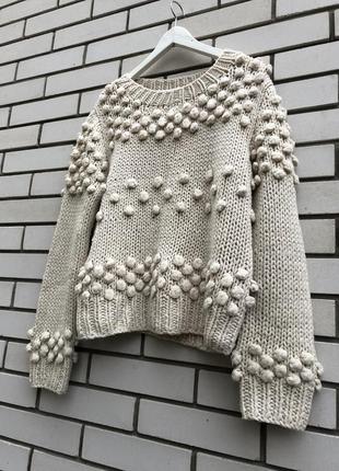 Шерстяной теплый, фактурный свитер с помпонами,кофта, new look10 фото