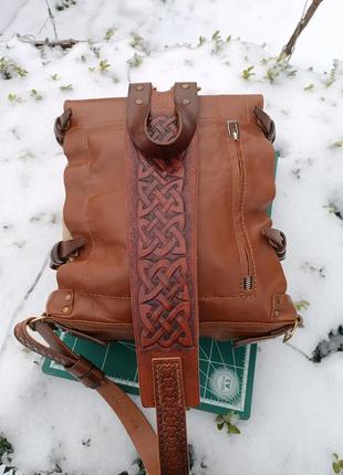 Рюкзак комбинированный, из натуральной кожи и ткани4 фото