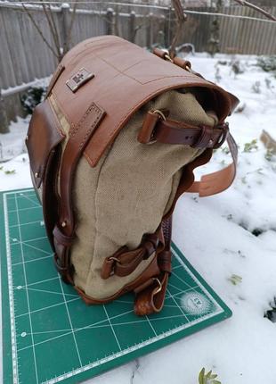 Рюкзак комбінований, з натуральної шкіри та тканини3 фото