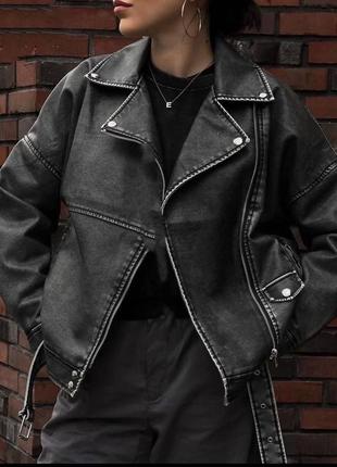 Куртка косуха винтаж на молнии отложной воротник рукав спущенный с манжетом врезные карманы низ на ремне ткань эко кожа на подкладке фабричный китай
