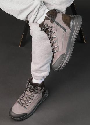 Кроссовки мужские кожаные мех серые3 фото