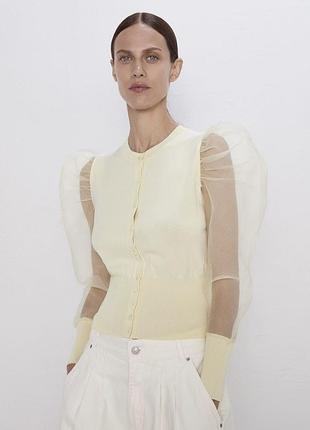 Лимонна блуза кофта з прозорими рукавами zara