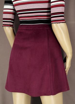 Брендовая бордовая юбка трапеция под замшу "aaiko". размер m.4 фото