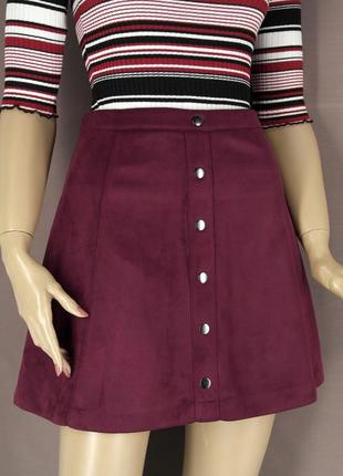 Брендовая бордовая юбка трапеция под замшу "aaiko". размер m.3 фото