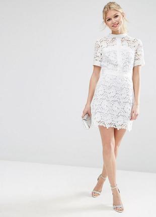 Asos короткий приталене мереживне плаття з контрастною підкладкою