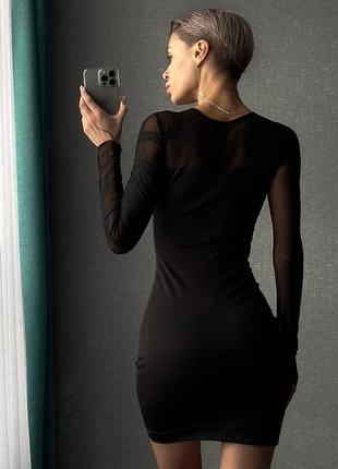 Чорна міні сукня з сіткою облягаюча коротка сукня з напівпрозорими рукавами6 фото