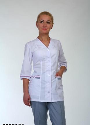 Костюм медичний, р.42-74, батист/бавовна, білий-сірий, жіночий спецодяг, 8922105
