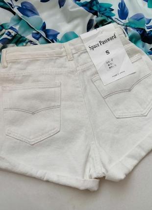 Білі джинсові шортики висока посадка3 фото