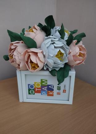 Светильник ночник букет пионов на основании из фоторамок