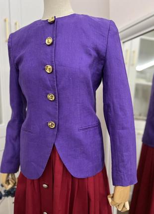 Льняной винтажный жакет пурпурного цвета4 фото