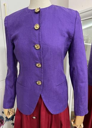 Льняной винтажный жакет пурпурного цвета2 фото