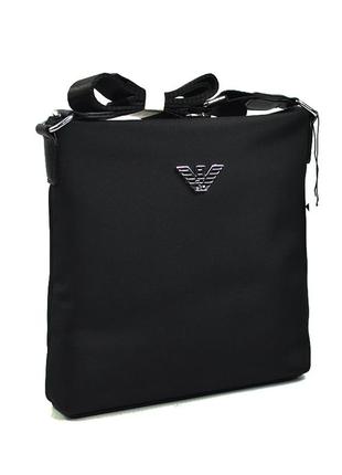 Мужская маленькая черная текстильная молодежная сумка через плечо1 фото