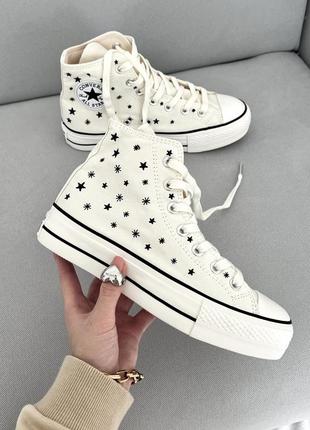 Прекрасные женские высокие кеды converse all stars chuck taylor lift crystal energy star White белые с принтом