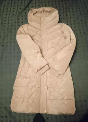 Фирменное пальто пуховик пудрового цвета р s. m1 фото