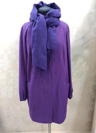 Пальто "кокон" шерсть-вискоза + палантин (шарф), фиолетового цвета