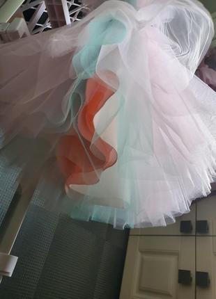 Пышное розовое с перьями детское нежное нарядное платье для девочки на день рождения праздник 80 86 92 98 104 110 116 на 1 год рочек 2 3 4 5 лет6 фото