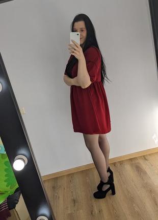 Платье бордо с коротким рукавом 🍷5 фото