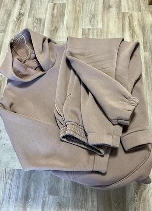 Флисовый костюм темный бежевый кофта/штаны на флисе тёплый светло коричневый спортивный хл-3хл7 фото