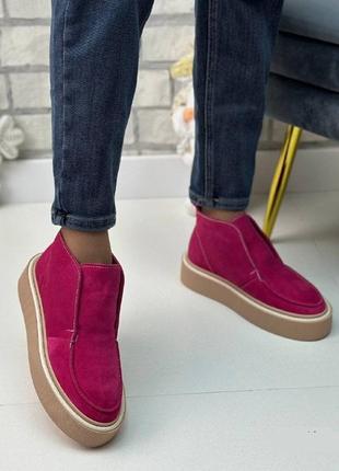 Лоферы женские зимние ботинки замшевые, набивная шерсть, женские ботинки много цветов размер 36-411 фото