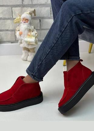 Лофери жіночі зимові черевики замшеві, набивна вовна, жіночі ботінки багато кольорів...