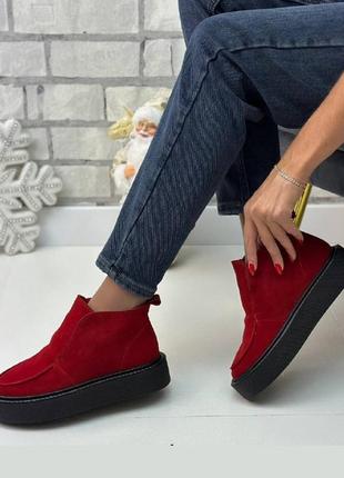 Лофери жіночі зимові черевики замшеві, набивна вовна, жіночі ботінки багато кольорів...