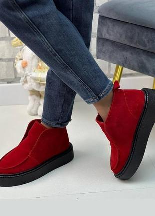 Лофери жіночі зимові черевики замшеві, набивна вовна, жіночі ботінки багато кольорів...