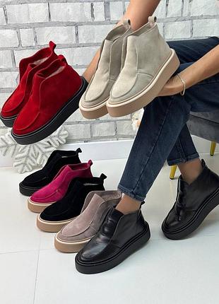 Лофери жіночі зимові черевики замшеві, набивна вовна, жіночі ботінки багато кольорів...