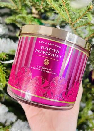 Свічка на 3 гноти twisted peppermint від bath&body works