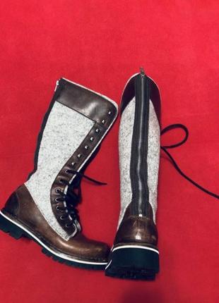 Новые кожаные ботинки сапоги сапоги коричневые с войлоком на шнурках р 39 италия2 фото