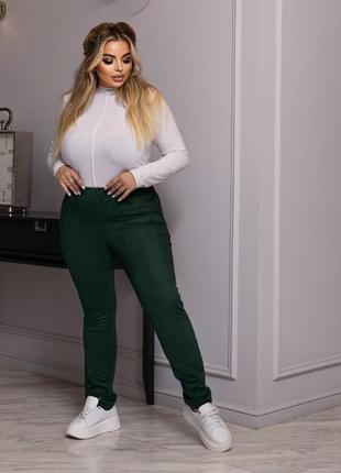 Женские замшевые брюки лосины батал зеленые большие размеры лосины брюки леггинсы4 фото
