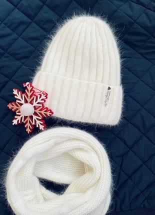 Теплая зимняя ангоровая шапка на флисе2 фото