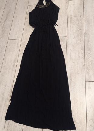 Длинное черное платье-сарафан3 фото